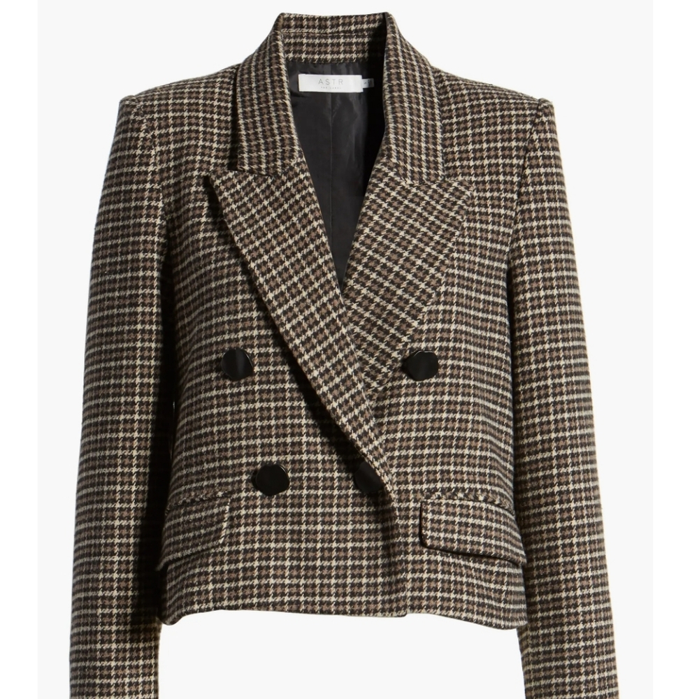 ASTR the label Manhattan Cropped Blazer Hazelnut‎ Houndstooth Size M - Picture 5 of 16